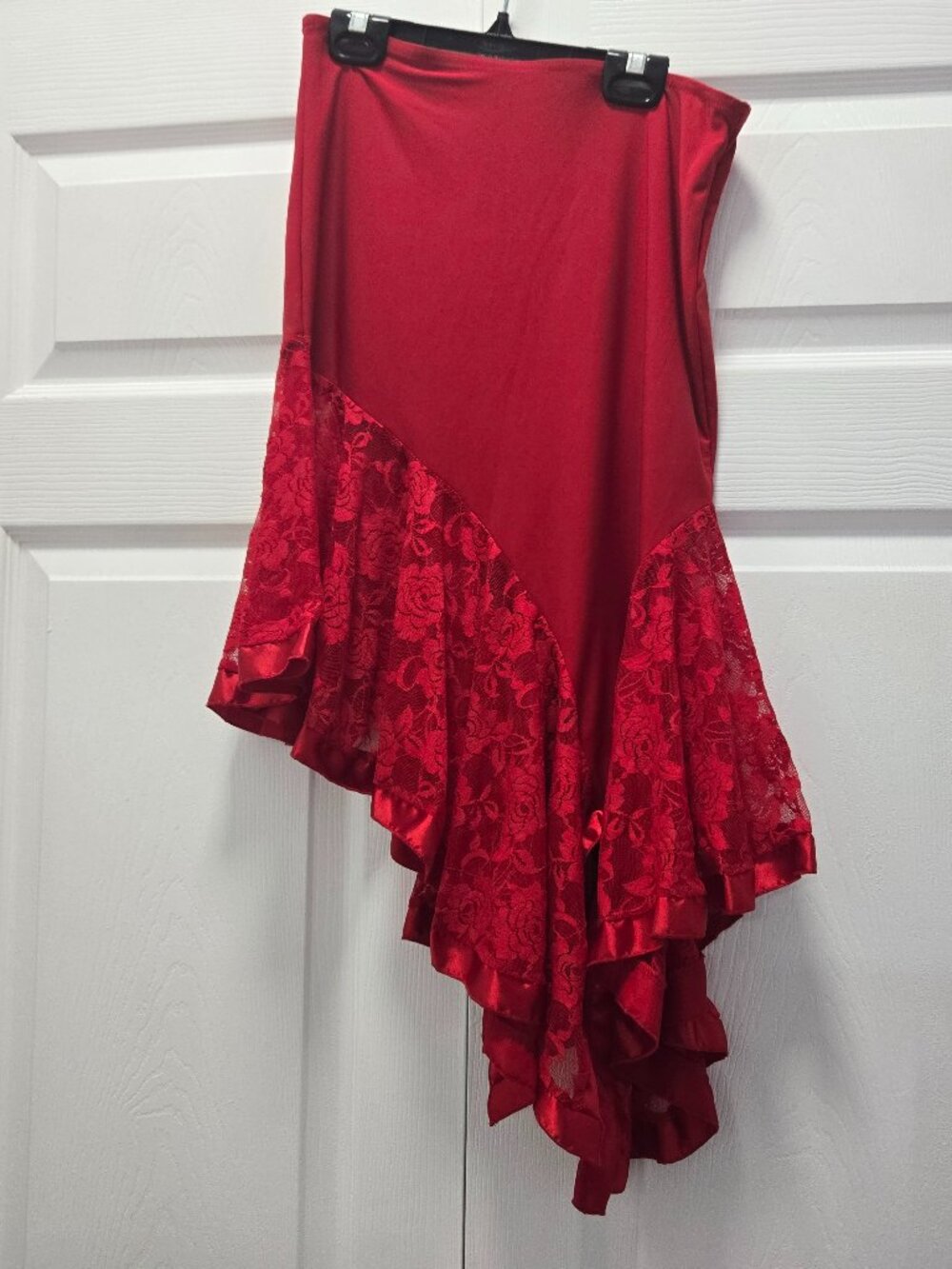 Dance America Red Latin Rhythm Asymmetrical Dance Skirt Medium